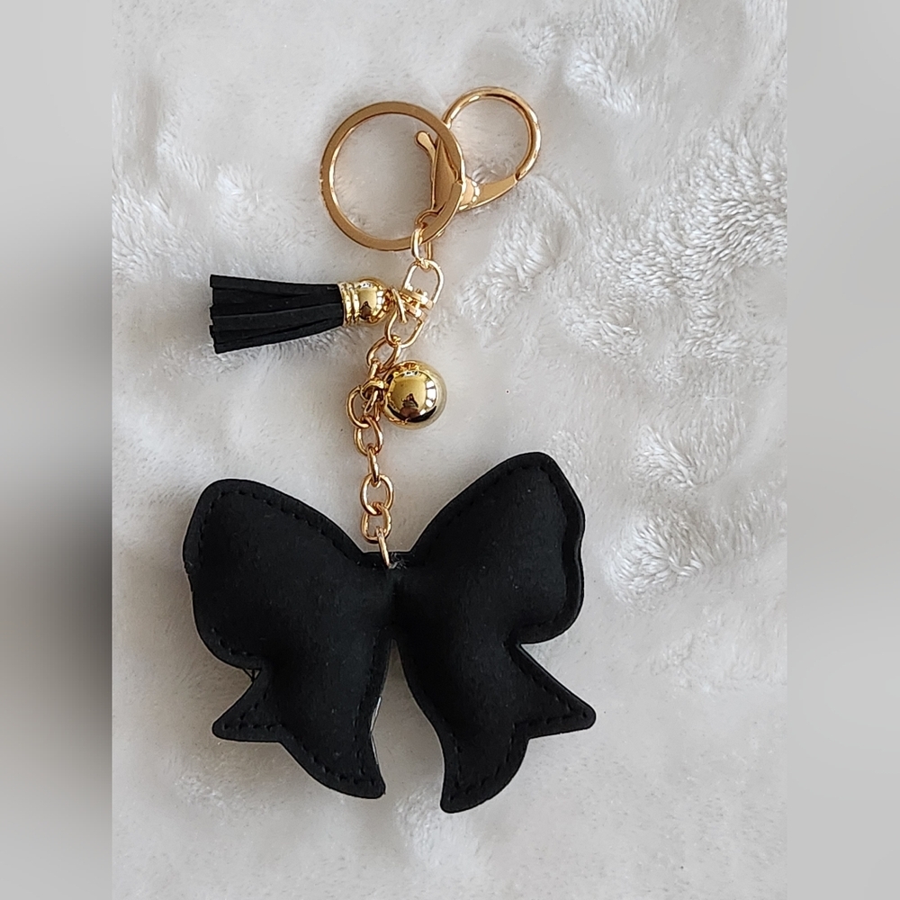 Baseball Black White and Red Bow Keychain Bag Charm - Picture 3 of 3